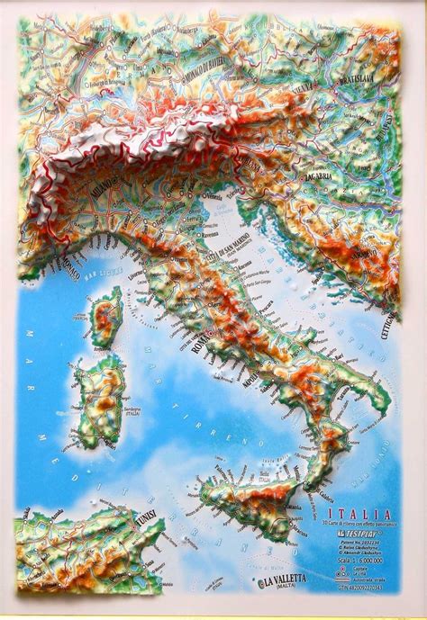 Italy 3d Raised Relief Map T Size 12 Inch X 9 Inch Italy Map