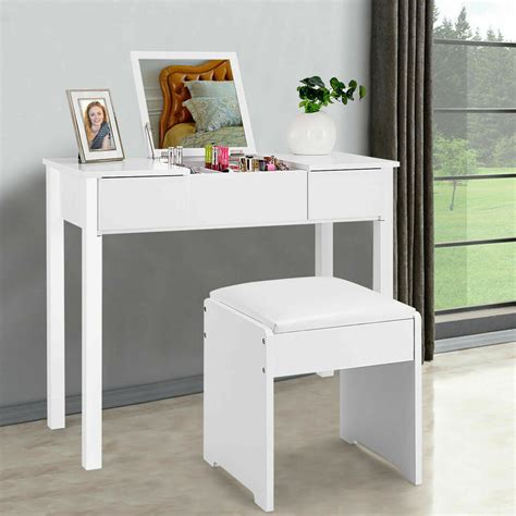 White Vanity Dressing Table Set Mirrored Bedroom Furniture