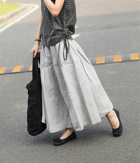 Long Linen Skirt In Grey Ruffle Maxi Skirt Dress Gray Skirt