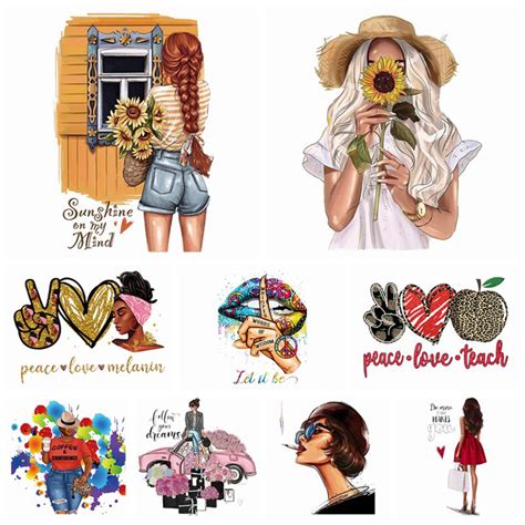 Fashion Cool Girl Applique Iron On Transfers For Clothing Stickers