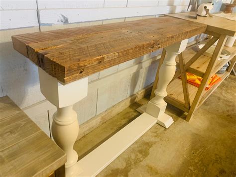 Rustic Farmhouse Entryway Table With Shelve And Turned Legs Etsy
