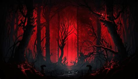 Premium Photo Evil Forest Red Lighting Dark