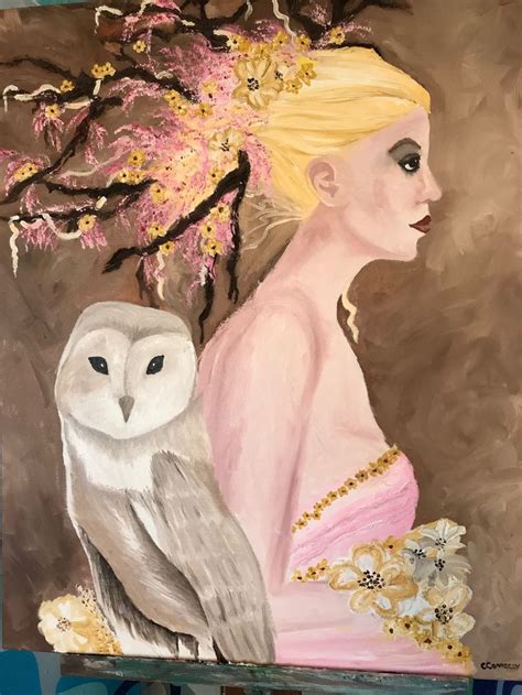 A Painting Of A Woman And An Owl
