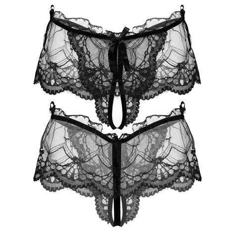 Us Mens See Through Lace Briefs Crotchless Panties Low Rise Underwear Nightwear Ebay