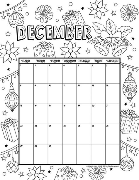 December 2019 Coloring Calendar Woo Jr Kids Activities Childrens