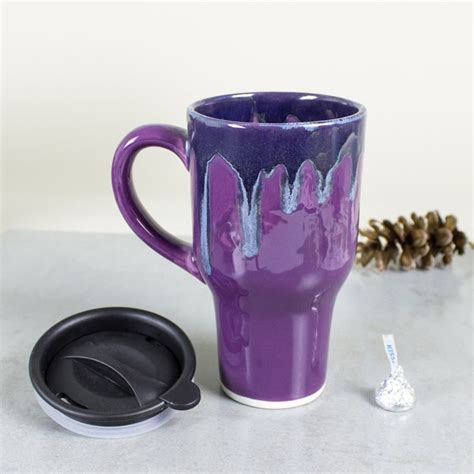 Reusable Travel Mug Ceramic Coffee Mugs With Handle Lid Etsy