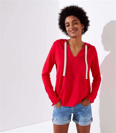 Loft Cotton Pullover Hoodie In Red Lyst