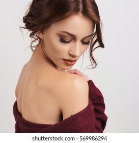 Elegant Brunette Model Naked Shoulder Posing Stock Photo Shutterstock
