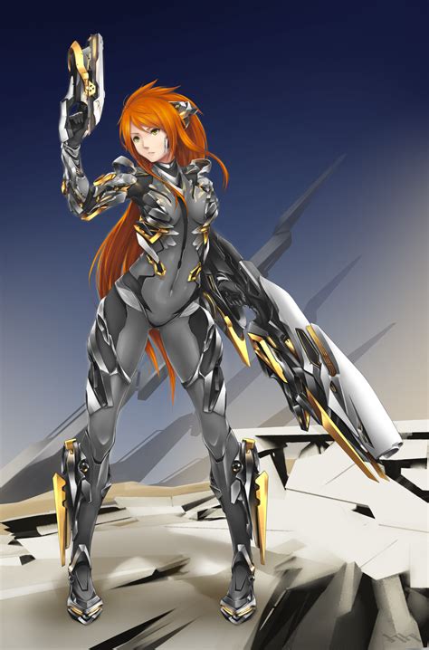 Safebooru 1girl Absurdres Armor Bodysuit Covered Navel Deviantart Dual Wielding Full Body