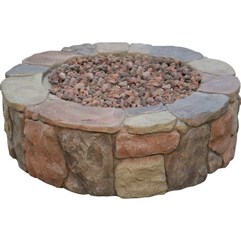 36 Gas Outdoor Patio Stacked Stone Round Fire Pit