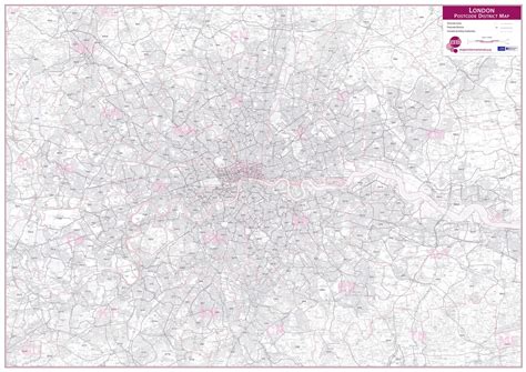 London Postcode District Wall Map Within M25