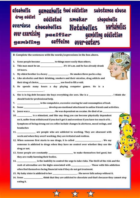 Addictions (2 pages) - English ESL Worksheets for distance learning and