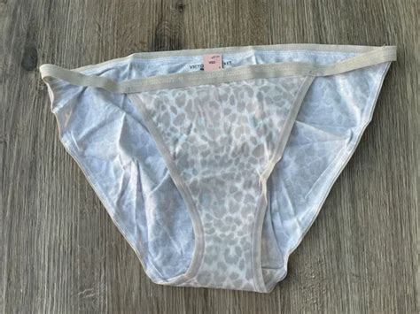 Vintage Victorias Secret Cotton String Bikini Panties Nude Leopard