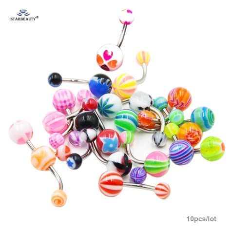 10pcslot Variety Of Color Acrylic Belly Ring Plastic Navel Piercing Ombligo Surgical Steel