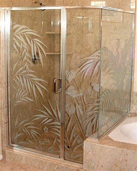 etched glass shower door enclosure ferns anthurium etched glass shower doors etched glass