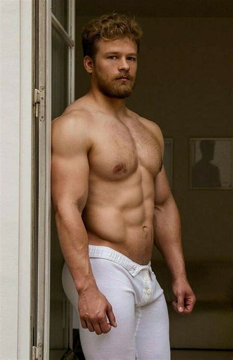 Shirtless Male Masculine Red Ginger Haired Muscular Beard Hunk PHOTO