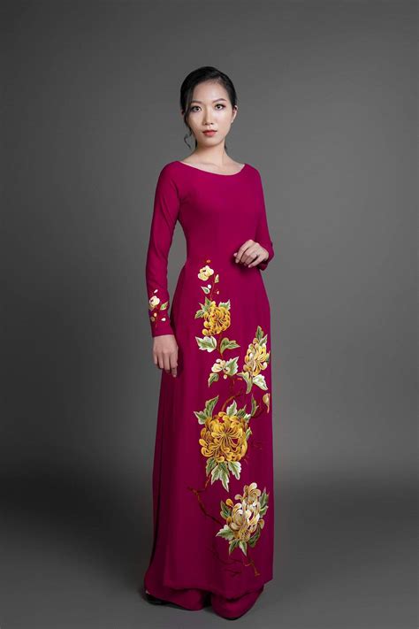 Custom Ao Dai Vietnamese Traditional Dress In Burgundy Silk With Stun Markandvy Ao Dai Asian