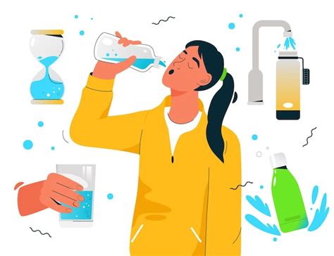 Premium Vector Sporty Thirsty Woman Drinks Clean Water