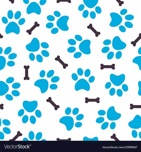 Seamless Pattern Of Blue Animal Paws With Bones Vector Image