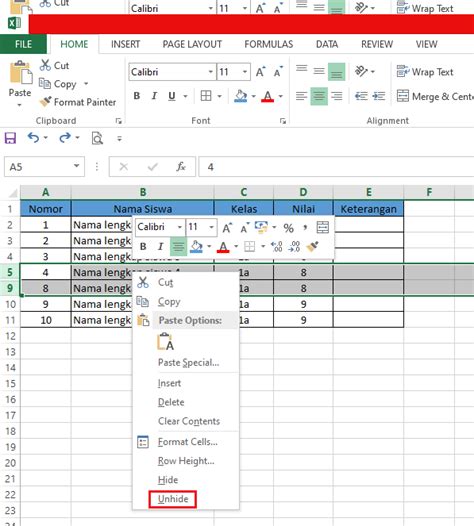 Cara Menampilkan Baris Dan Kolom Yang Tersembunyi Di Excel Otosection
