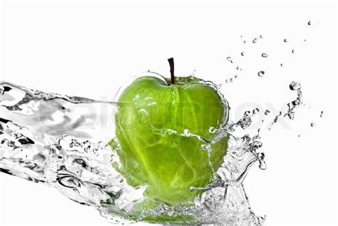 Fresh Water Splash On Green Apple Stock Image Colourbox
