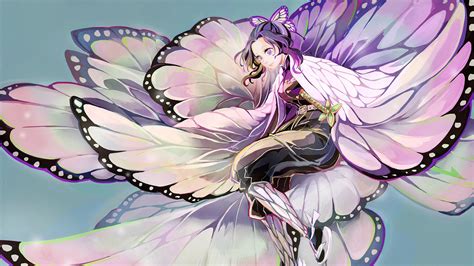 Demon Slayer Shinobu Kochou With Wings Flying Like A Butterfly Hd Anime