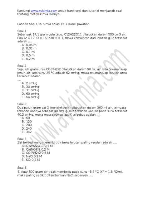 Kelas 9c terdiri dari 31 orang siswa. Contoh Soal Kimia Kelas Xi Beserta Jawabannya