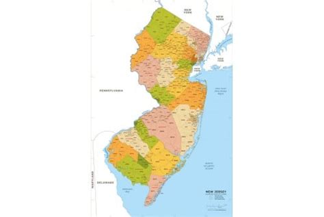 Buy New Jersey Zip Code Map With Counties Online