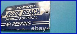 Vintage Nude Beach Porcelain Gas Service Station Pump No Peeking Warning Sign Vintage