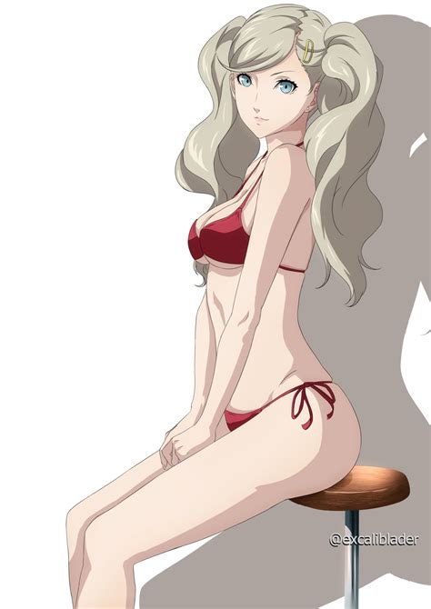 Excaliblader Takamaki Anne Persona Persona 5 Highres 1girl Between Legs Bikini Blonde
