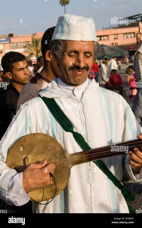 Moroccan Musicians Playing Traditional Musical Instruments In The Djma