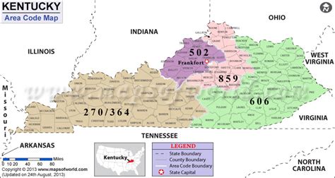 Kentucky Area Codes Map Of Kentucky Area Codes