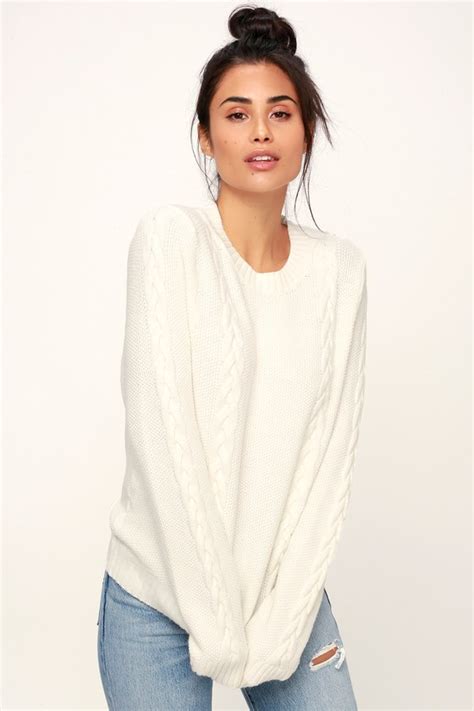 Cute White Sweater Cable Knit Sweater Lightweight Sweater Lulus