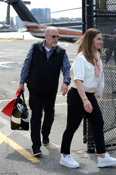 melinda gates arrives in nyc aboard a helicopter with bodyguard daily mail online