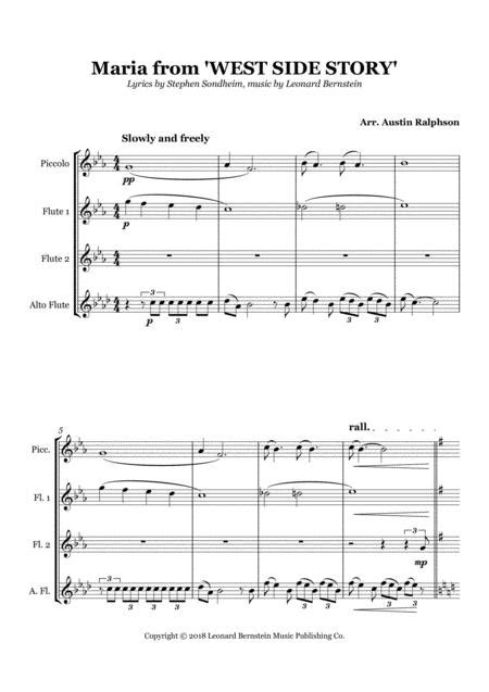 Maria From West Side Story Flute Quartet Free Music Sheet