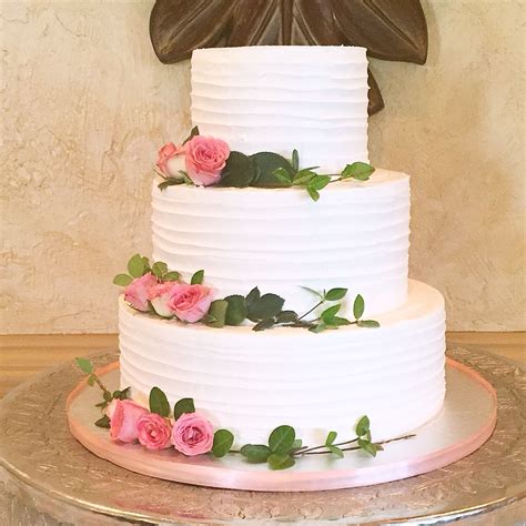 Combed Buttercream Wedding Cake With Fresh Flowers Buttercream
