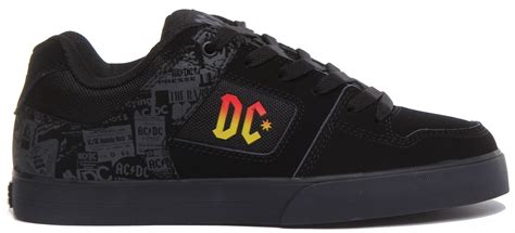 Dc Shoes Pure Acdc Collaboration Lace Up Trainer In Black Size Uk 7