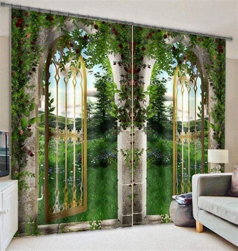 Green Natural Scenery View Print 3d Blackout Curtain