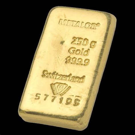 250 Gram Metalor Cast Gold Bar Bullion Met