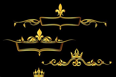 Set Of Golden Royal Frames And Borders Black Background By Microvector