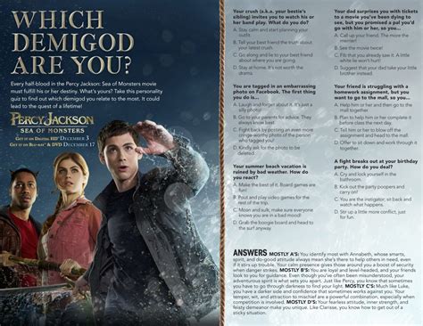 You are annabeth's sibling and (just like your sister) you are always ready for battle. Percy Jackson: Sea of Monsters Activity Sheets
