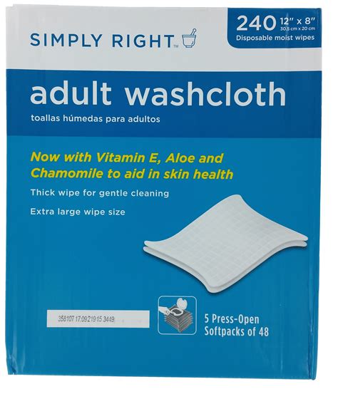 Simply Right Adult Washcloth Disposable Moist Wipes 12 X 8 240 Ct