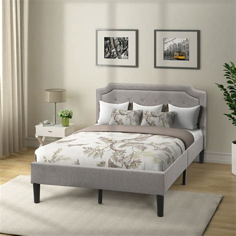 Queen Bed Frame With Headboard Upholstered Linen Queen Platform Bed