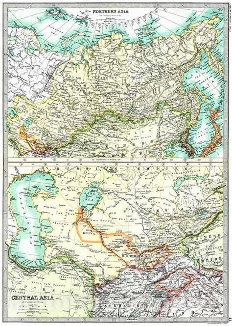 Historic Map 1890 Northern Asia Central Asia Vintage Wall Art