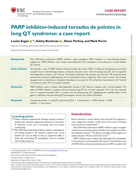Pdf Parp Inhibitor Induced Torsades De Pointes In Long Qt Syndrome A