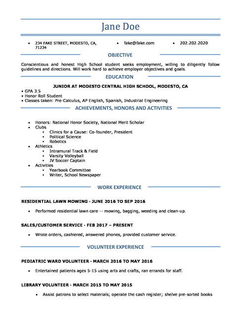 High School Resume Resume Templates For High School Students And Teens