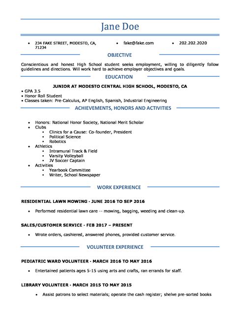 High School Resume Resume Templates For High School Students And Teens