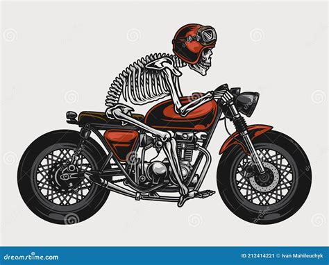 Skeleton Riding Brat Style Motorcycle Stock Vector Illustration Of Race Skeleton 212414221
