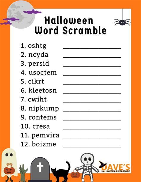 Halloween Printable Word Scramble Daves Christmas Wonderland