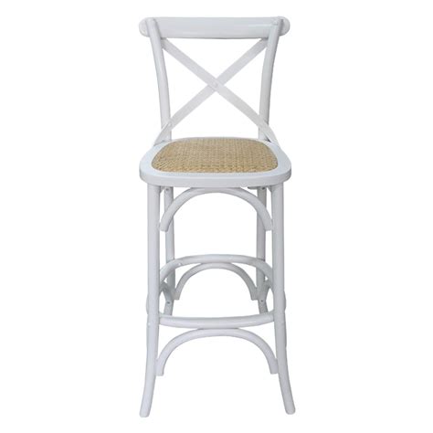 Spaces with an industrial or rustic flair can benefit from the look of metal bar stools or wooden bar stools — both of which provide durability for everyday use. Shop French Provincial Hamptons Cross Back Bar Stool Birch American Oak Rattan Seat Online ...